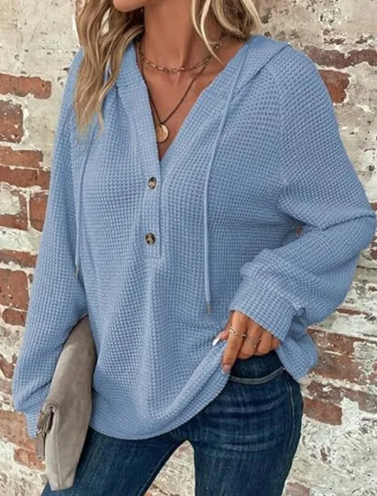 Best Women's Blouse Solid Color Stylish Casual Long Sleeve Hooded Regular Tops Daily Buttons Black Army Green Navy Blue Blue Brown Spring Fall Winter Women Hoodies & Sweatshirts