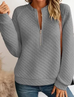 Clearance Women's Blouse Solid Color Daily Stylish Casual Long Sleeve Crew Neck Regular Tops Work Daily Holiday Quarter Zip Black White Pink Grey Spring Fall Winter Women Hoodies & Sweatshirts