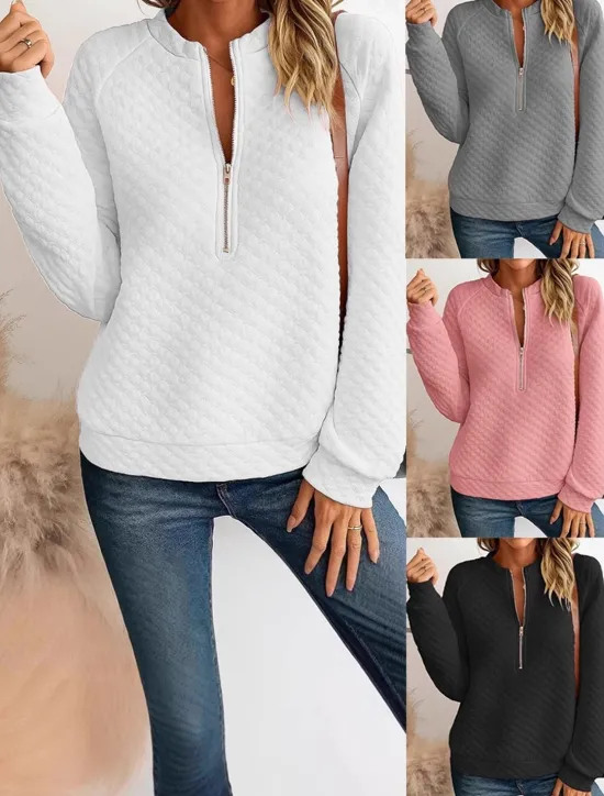 Clearance Women's Blouse Solid Color Daily Stylish Casual Long Sleeve Crew Neck Regular Tops Work Daily Holiday Quarter Zip Black White Pink Grey Spring Fall Winter Women Hoodies & Sweatshirts