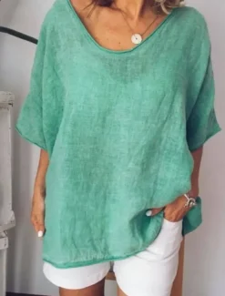 Discount Women's Blouse Solid Color Basic Casual Half Sleeve V Neck Regular Tops Daily White Yellow Light Green Army Green Summer Women Shirts