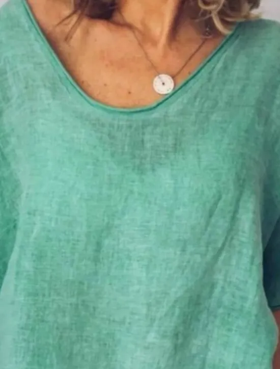 Discount Women's Blouse Solid Color Basic Casual Half Sleeve V Neck Regular Tops Daily White Yellow Light Green Army Green Summer Women Shirts