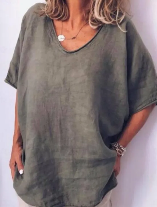 Discount Women's Blouse Solid Color Basic Casual Half Sleeve V Neck Regular Tops Daily White Yellow Light Green Army Green Summer Women Shirts