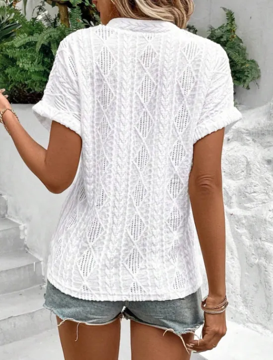 Clearance Women's Blouse Solid Color Elegant Casual Short Sleeve V Neck Regular Tops Daily Holiday White Pink Blue Green Summer Women Blouses & Shirts