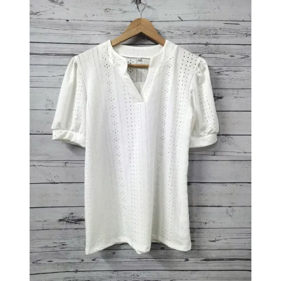New Women's Blouse Solid Color Elegant Daily Stylish Short Sleeve V Neck Regular Tops Daily Holiday Going out Patchwork White Pink Green Summer Spring Women Lace Tops