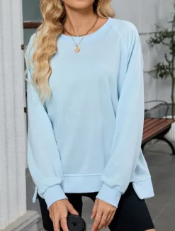 New Women's Blouse Solid Color Stylish Casual Long Sleeve Crew Neck Regular Tops Daily Pink Blue Khaki Gray Summer Spring Women Hoodies & Sweatshirts