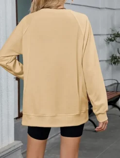 New Women's Blouse Solid Color Stylish Casual Long Sleeve Crew Neck Regular Tops Daily Pink Blue Khaki Gray Summer Spring Women Hoodies & Sweatshirts