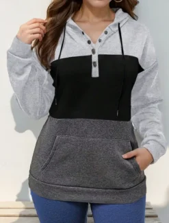 Best Women's Blouse Striped Stylish Casual Long Sleeve Hooded Regular Tops Daily Patchwork Pocket Wine Gray Spring Fall Women Hoodies & Sweatshirts