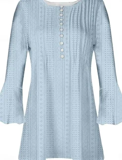 Hot Women's Blouse Stylish Long Sleeve Regular Tops Crew Neck Daily Blue Purple Green Spring Fall Women Blouses & Shirts
