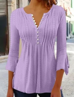 Hot Women's Blouse Stylish Long Sleeve Regular Tops Crew Neck Daily Blue Purple Green Spring Fall Women Blouses & Shirts