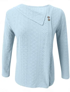 Outlet Women's Blouse Stylish Long Sleeve Regular Tops Crew Neck Daily Royal Blue Blue Purple Green Spring Fall Women Lace Tops
