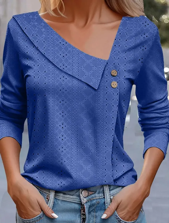 Outlet Women's Blouse Stylish Long Sleeve Regular Tops Crew Neck Daily Royal Blue Blue Purple Green Spring Fall Women Lace Tops