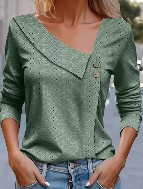 Outlet Women's Blouse Stylish Long Sleeve Regular Tops Crew Neck Daily Royal Blue Blue Purple Green Spring Fall Women Lace Tops