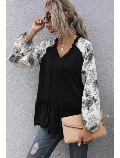 Outlet Women's Blouse Stylish Modern Ruched Long Sleeve Regular Tops V Neck Work Daily Spring Fall Women Blouses & Shirts