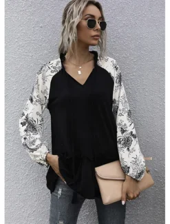 Outlet Women's Blouse Stylish Modern Ruched Long Sleeve Regular Tops V Neck Work Daily Spring Fall Women Blouses & Shirts