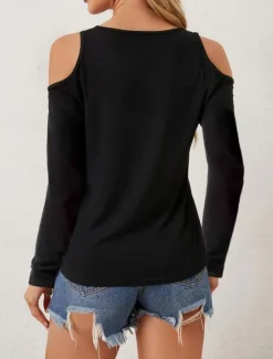Best Women's Blouse Stylish Modern Cut Out Long Sleeve Regular Tops V Neck Work Daily Black White Spring Fall Women Lace Tops