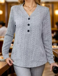 Outlet Women's Blouse Stylish Modern Long Sleeve Regular Tops V Neck Work Daily Black Light Grey Spring Fall Women Hoodies & Sweatshirts