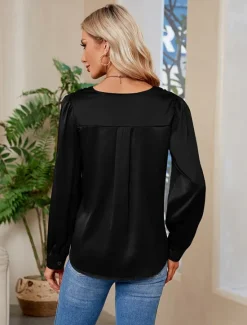 Clearance Women's Blouse Stylish Modern Long Sleeve Regular Tops V Neck Party Work Black Red Green Khaki Fall Winter Women Blouses & Shirts