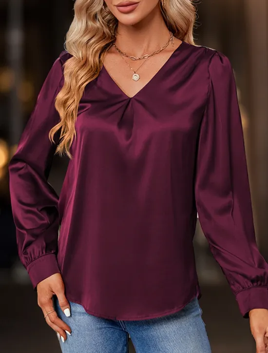 Clearance Women's Blouse Stylish Modern Long Sleeve Regular Tops V Neck Party Work Black Red Green Khaki Fall Winter Women Blouses & Shirts