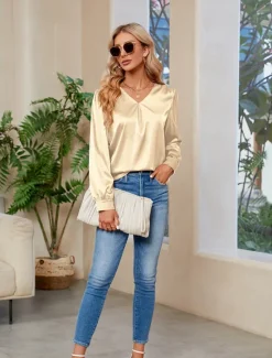 Clearance Women's Blouse Stylish Modern Long Sleeve Regular Tops V Neck Party Work Black Red Green Khaki Fall Winter Women Blouses & Shirts
