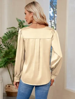 Clearance Women's Blouse Stylish Modern Long Sleeve Regular Tops V Neck Party Work Black Red Green Khaki Fall Winter Women Blouses & Shirts