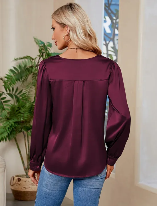 Clearance Women's Blouse Stylish Modern Long Sleeve Regular Tops V Neck Party Work Black Red Green Khaki Fall Winter Women Blouses & Shirts