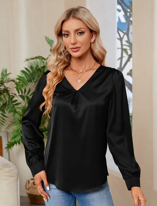 Clearance Women's Blouse Stylish Modern Long Sleeve Regular Tops V Neck Party Work Black Red Green Khaki Fall Winter Women Blouses & Shirts