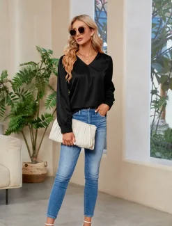 Clearance Women's Blouse Stylish Modern Long Sleeve Regular Tops V Neck Party Work Black Red Green Khaki Fall Winter Women Blouses & Shirts