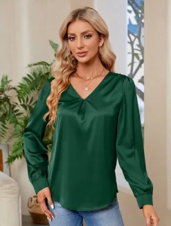 Clearance Women's Blouse Stylish Modern Long Sleeve Regular Tops V Neck Party Work Black Red Green Khaki Fall Winter Women Blouses & Shirts