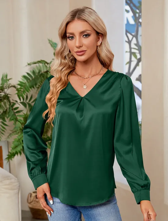 Clearance Women's Blouse Stylish Modern Long Sleeve Regular Tops V Neck Party Work Black Red Green Khaki Fall Winter Women Blouses & Shirts