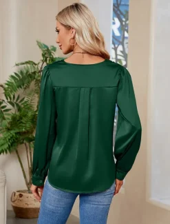 Clearance Women's Blouse Stylish Modern Long Sleeve Regular Tops V Neck Party Work Black Red Green Khaki Fall Winter Women Blouses & Shirts