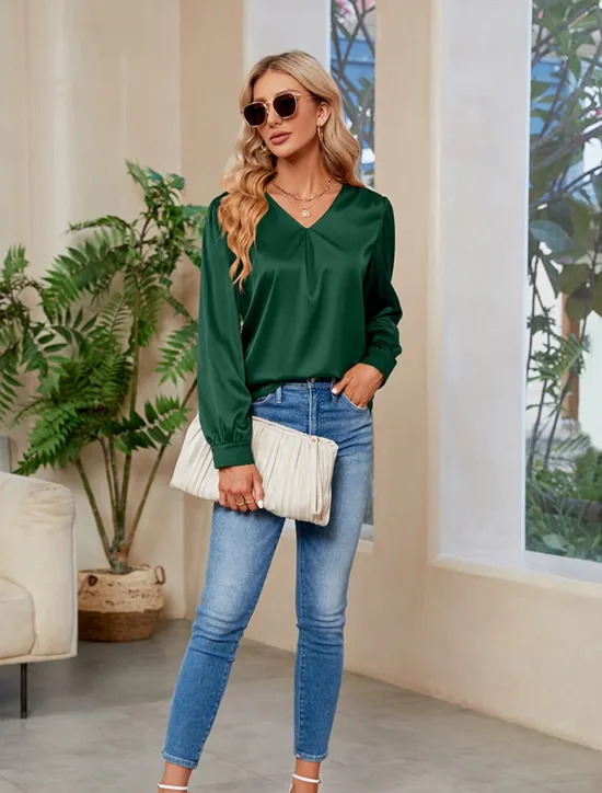 Clearance Women's Blouse Stylish Modern Long Sleeve Regular Tops V Neck Party Work Black Red Green Khaki Fall Winter Women Blouses & Shirts