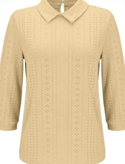 Outlet Women's Blouse Stylish Modern Hollow Out 3/4 Length Sleeve Regular Tops Shirt Collar Work Daily Yellow Blue Sky Blue Green Spring Fall Women Lace Tops