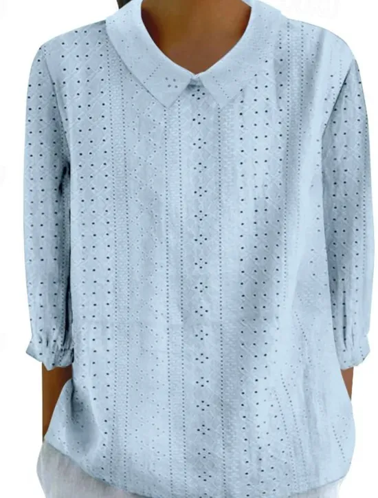 Outlet Women's Blouse Stylish Modern Hollow Out 3/4 Length Sleeve Regular Tops Shirt Collar Work Daily Yellow Blue Sky Blue Green Spring Fall Women Lace Tops