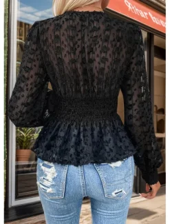 Discount Women's Blouse Stylish Modern Long Sleeve Regular Tops V Neck Work Daily Spring Fall Women Blouses & Shirts