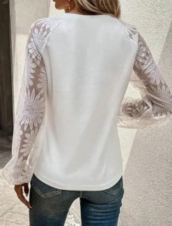 Women's Blouse Stylish Modern Long Sleeve Regular Tops Crew Neck Work Daily Spring Fall Women Lace Tops