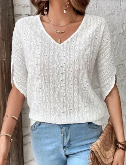 Best Women's Blouse Stylish Modern Hollow Out Half Sleeve Regular Tops V Neck Work Daily Summer Spring Women Lace Tops