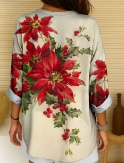 Women's Blouse Tunic V Neck Long Sleeve Boho Casual Floral Graphic Vintage Tropical Regular Tops Daily Wear Print Yellow Red Blue Purple Green Winter Women Blouses & Shirts