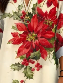 Women's Blouse Tunic V Neck Long Sleeve Boho Casual Floral Graphic Vintage Tropical Regular Tops Daily Wear Print Yellow Red Blue Purple Green Winter Women Blouses & Shirts