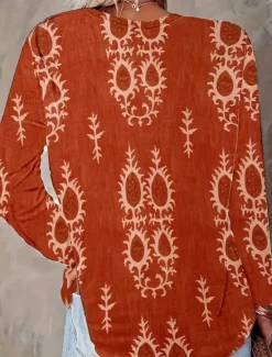 Sale Women's Blouse Tunic V Neck Long Sleeve Boho Casual Tops Floral Graphic Vintage Tropical Regular Tops Daily Wear Print Blue Orange Green Women Boho Tops