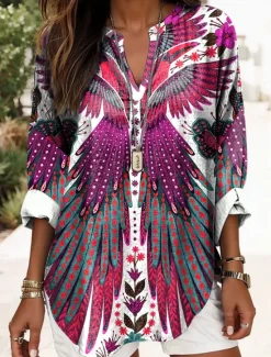 Sale Women's Blouse Tunic V Neck Long Sleeve Boho Casual Graphic Geometric Elegant Daily Regular Tops Daily Print Black Yellow Red Blue Gold Women Boho Tops