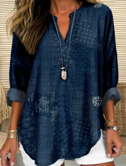 Hot Women's Blouse Tunic V Neck Long Sleeve Boho Casual Tops Floral Graphic Leaves Bohemia Vintage Tropical Regular Tops Daily Wear Print Sage Green Red Navy Blue Dusty Blue Brown Women Blouses & Shirts