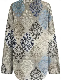 Clearance Women's Blouse Tunic V Neck Long Sleeve Boho Casual Tops Graphic Geometric Vintage Daily Regular Tops Daily Vacation Wear Print Women Boho Tops