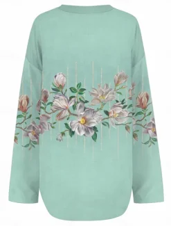 Hot Women's Blouse Tunic V Neck Long Sleeve Boho Casual Floral Graphic Elegant Daily Regular Tops Daily Print Women Blouses & Shirts