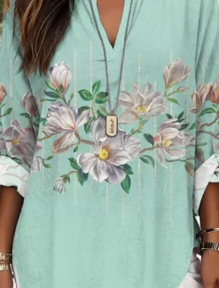 Hot Women's Blouse Tunic V Neck Long Sleeve Boho Casual Floral Graphic Elegant Daily Regular Tops Daily Print Women Blouses & Shirts
