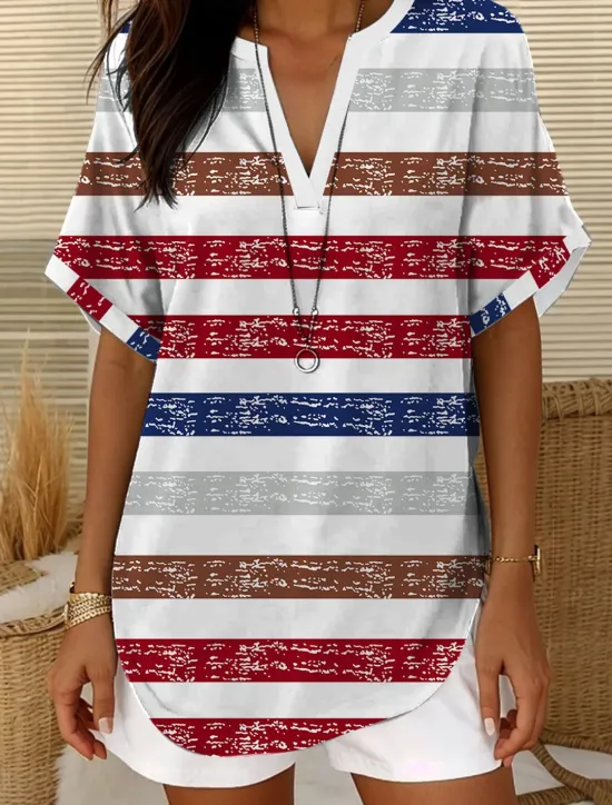 Best Women's Blouse V Neck Floral Graphic Striped Elegant Daily Casual Sleeveless Short Sleeve Notched Neck Regular Tops Daily Holiday Going out White Yellow Blue Khaki Summer Spring Women Blouses & Shirts