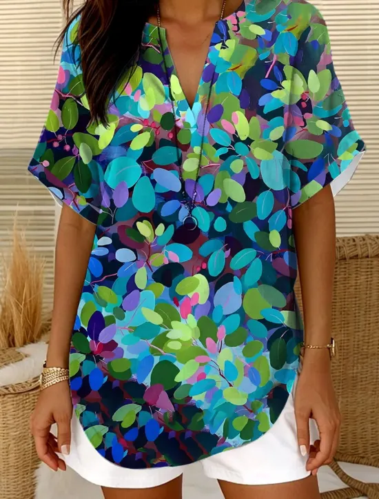 Best Women's Blouse V Neck Floral Graphic Striped Elegant Daily Casual Sleeveless Short Sleeve Notched Neck Regular Tops Daily Holiday Going out White Yellow Blue Khaki Summer Spring Women Blouses & Shirts