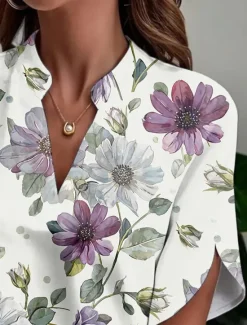 Discount Women's Blouse V Neck Floral Graphic Bohemia Daily Stylish Short Sleeve Regular Tops Daily Print Summer Spring Women Blouses & Shirts