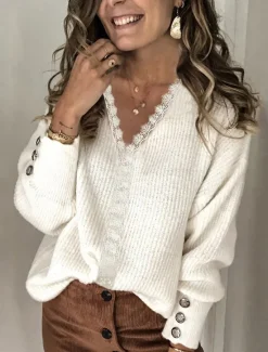 Clearance Women's Blouse Vintage Casual Lace Long Sleeve V Neck Work Black White Pink Green Spring Fall Winter Women Lace Tops
