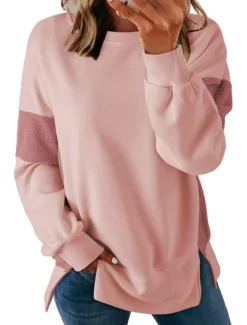 New Women's Blouse Vintage Tropical Daily Long Sleeve Regular Tops Work Daily Holiday Patchwork Zipper Gray blue Black Pink Apricot Spring Fall Winter Women Tank Tops & Camis
