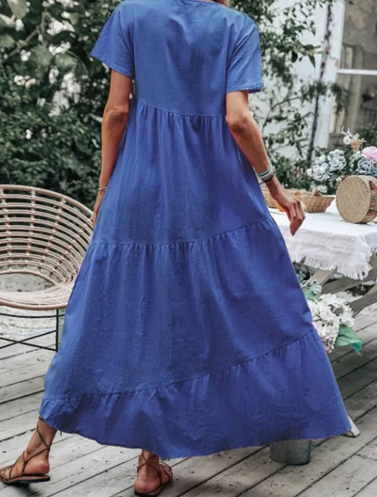 Clearance Women's Blue Sky Blue Green Summer Spring Maxi Dress Cotton Linen Dresses Casual Dress Basic Modern Daily Weekend Loose Fit Plain V Neck Women Dresses